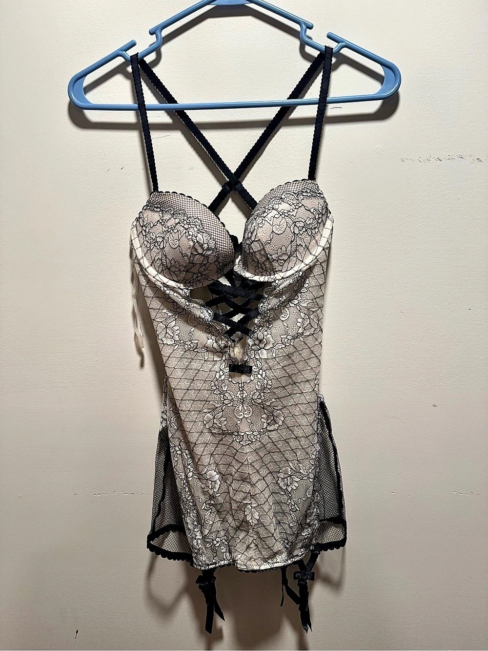 Victoria's Secret Floral Lace Chemise Black & Gray 34B